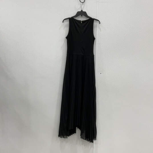 Womens Black Sleeveless Round Neck Champagne Pleated Maxi Dress Size Small image number 2