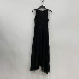 Womens Black Sleeveless Round Neck Champagne Pleated Maxi Dress Size Small alternative image