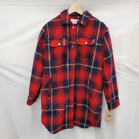 NWT Levi's WM's Polyester & Fleece Red & Blue Plaid Zip Jacket Size SM image number 1