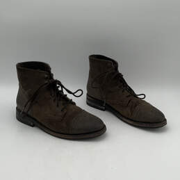 Womens Captain Brown Distress Suede Cap Toe Lace-Up Ankle Boots Size 8