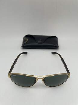 Mens Green Lens Gold Frame 100 UV Pilot Sunglasses J-0550880-E-01