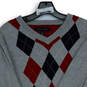 Mens Gray Knitted Long Sleeve V-Neck Argyle Pullover Sweater Size Large image number 3