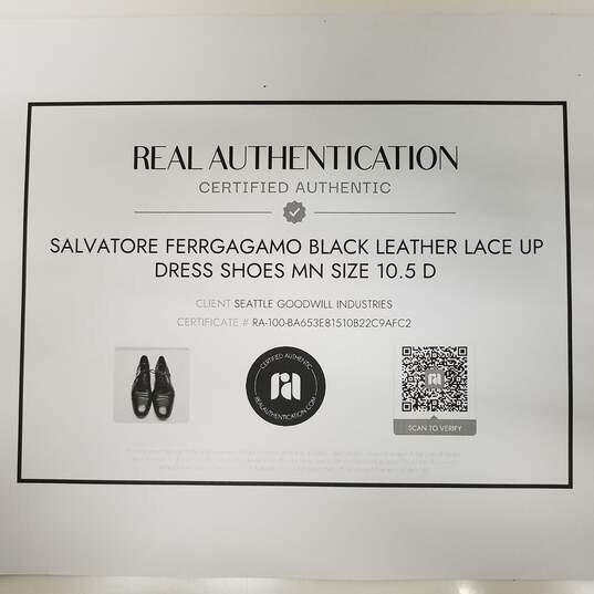 Salvatore Ferragamo Black Leather Lace Up Dress Shoes Men's Size 10.5D image number 8