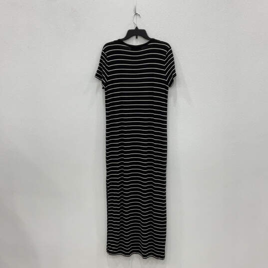 Womens Black White Striped Short Sleeve Round Neck T-Shirt Dress Size L image number 2