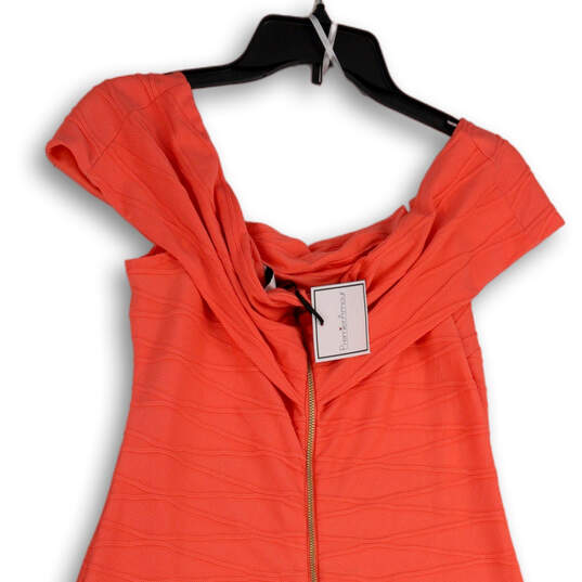 NWT Womens Orange Off-Shoulder Knee Length Back Zip Bodycon Dress Size 14 image number 4