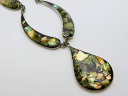 Artisan Mexico Silvertone Abalone Shell Chips In Resin Teardrops Pendant Paneled Necklace & Matching Drop Earrings Set 71g alternative image