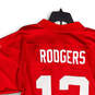 Mens Red White Green Bay Packers Aaron Rodgers #12 Football Jersey Size M image number 4