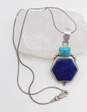 SJ Sajen 925 Faux Turquoise & Lapis Lazuli Geometric Granulated Pendant Snake Chain Necklace 14.3g image number 1