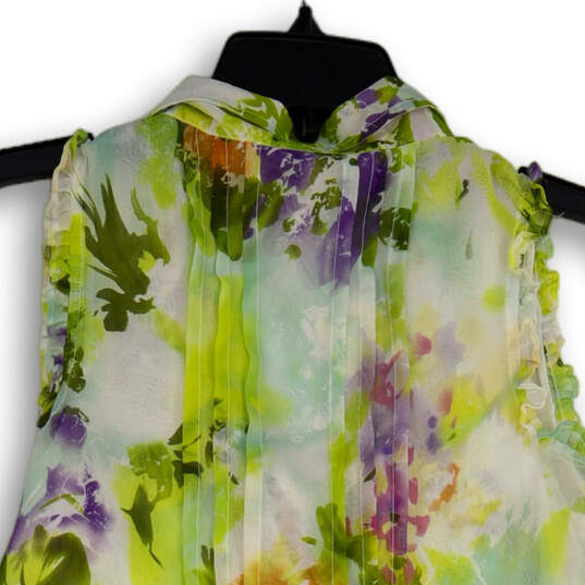 NWT Womens Multicolor Floral Collared Pleated Pullover Blouse Top Size S image number 2