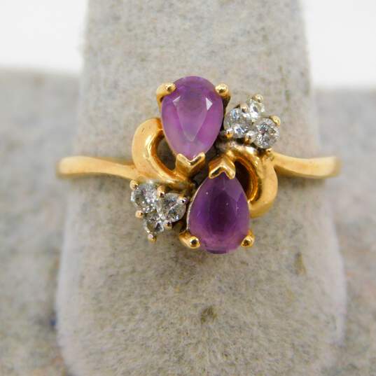 14K Yellow Gold Amethyst 0.16 CTTW Diamond Ring 2.9g image number 2