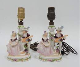 Pair of Vintage Porcelain Victorian Baroque Couple Figural Boudoir Lamps Made In Germany