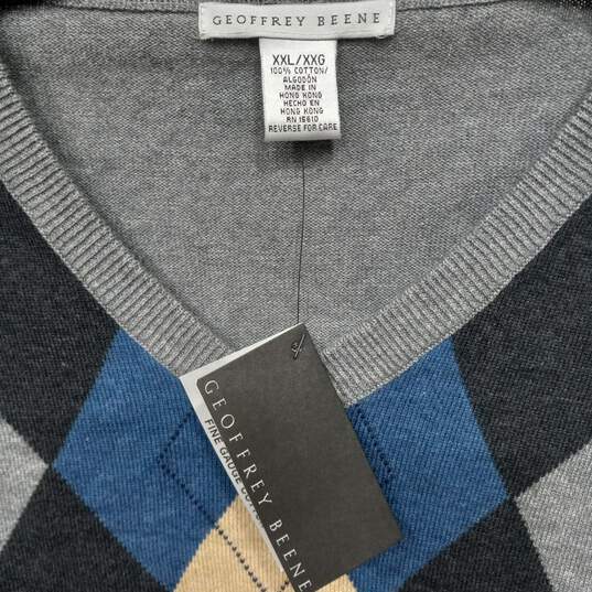 Geoffrey Beene Men's Gray Argyle V-Neck Sweater Size XXL NWT image number 5