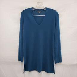 Eileen Fisher WM's 100% Superfine Merino Wool Teal V-Neck Sweater Size XS