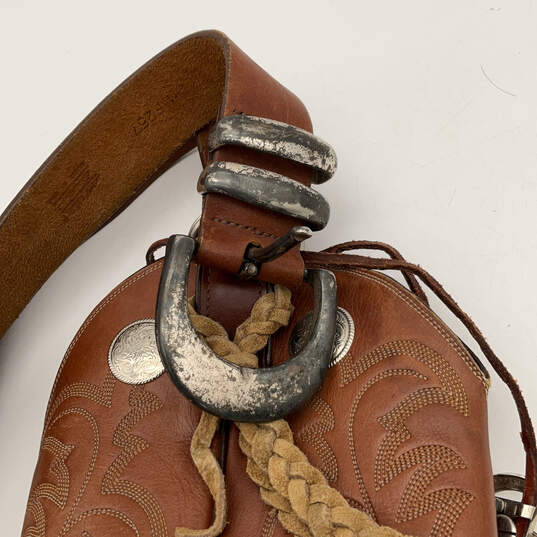 Womens Brown Leather Adjustable Buckle Cowboy Western Boot Shoulder Bag image number 4