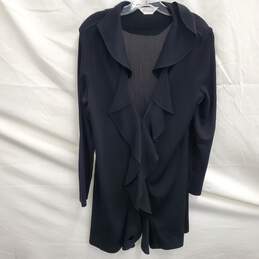 Misook Women's Sheer Black Ruffle Front Duster Jacket