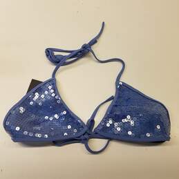 NWT Womens Blue Sequin Adjustable Halter Strap Swimwear Bikini Top Size 10