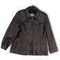 Mens Black Leather Long Sleeve Pockets Full-Zip Motorcycle Jacket Size XL image number 1