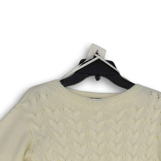 Womens White Long Sleeve Frange Hem Ribbed Pullover Sweater Size S image number 3