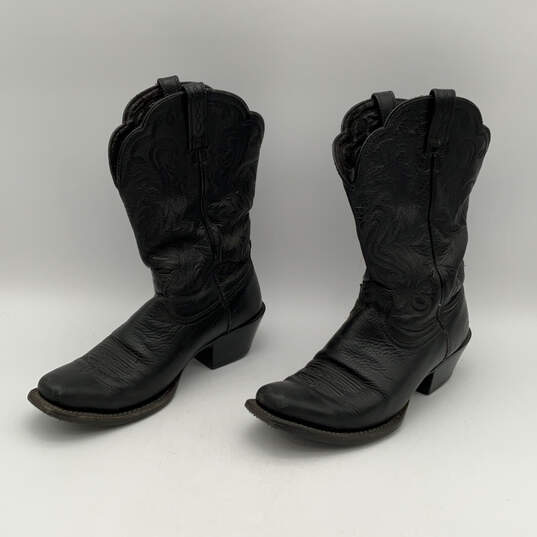 Womens Black Leather Square Toe Pull-On Cowgirl Western Boots Size 8 image number 1
