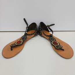 Womens Black Buckle Studded Open Toe Flat Ankle Strap Thong Sandals Size 8.5