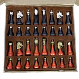 Wooden with Metal Top Chess Pieces  Black And Red