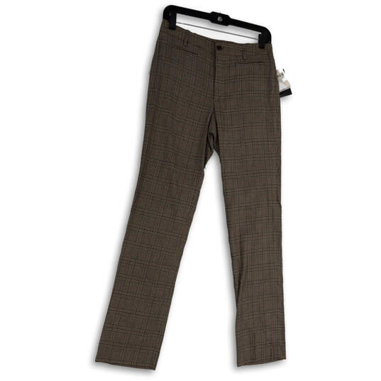 NWT Womens Brown Plaid Flat Front Pockets Straight Leg Ankle Pants Size 8 image number 1