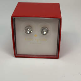 Designer Kate Spade Silver-Tone Clear Round Crystal Stud Earrings With Box