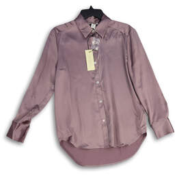 NWT Womens Purple Long Sleeve Collar Button-Up Shirt Size Small