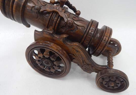 Vintage Style Decorative Carved Wood Cannon W/ Rolling Wheels Base image number 2