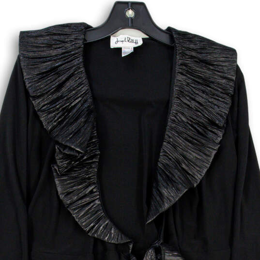 Womens Black Long Sleeve Ruffle Collar Tie Front Blouse Top Size 10 image number 3