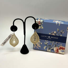 Designer Lucky Brand Gold-Tone Fish Hook Fashionable Dangle Earrings w/ Box