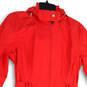 Womens Red Long Sleeve Hooded Belted Full Zip  Rain Jacket Size Medium image number 3