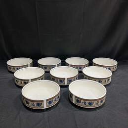 Set Of 9 Mikasa Arabella White/Green/Blue Patterned Stoneware Bowls