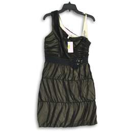 NWT Max and Cleo Womens Black Rhinestone Bow One Shoulder Mini Dress Size 6
