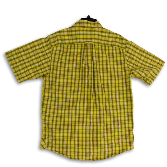 Mens Yellow Plaid Relaxed Fit Short Sleeve Collared Button Up Shirt Size M image number 4