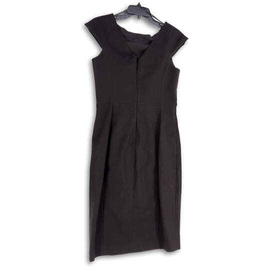 Womens Black Front Slit Cap Sleeve Back Zip Knee Length Sheath Dress Size 8 image number 2