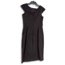 Womens Black Front Slit Cap Sleeve Back Zip Knee Length Sheath Dress Size 8 alternative image
