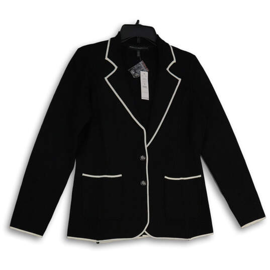 NWT Womens Black White Long Sleeve Single Breasted Two Button Blazer Size M image number 1