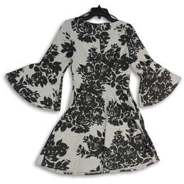 Womens Gray Black Floral Bell Sleeve Back Zip Fit And Flare Dress Size 6 alternative image