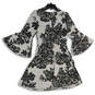 Womens Gray Black Floral Bell Sleeve Back Zip Fit And Flare Dress Size 6 image number 2