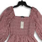 NWT Womens Pink Smocked Square Neck Long Sleeve Fit & Flare Dress Size M image number 4