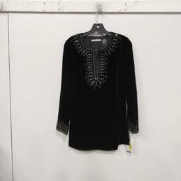 NWT Womens Black Long Sleeve Split Neck Tunic Blouse Top Size 6
