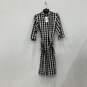 NWT Lafayette Womens Black White Plaid Spread Collar Belted A-Line Dress Size S image number 1