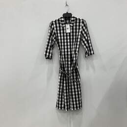 NWT Lafayette Womens Black White Plaid Spread Collar Belted A-Line Dress Size S