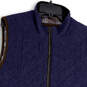 Mens Blue Chevron Sleeveless Mock Neck Pockets Quilted Full-Zip Vest Size L image number 3