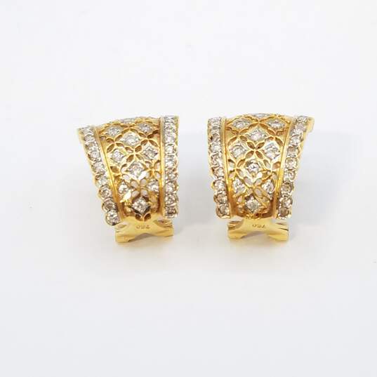 18K Gold Diamond Omega Back Earrings 7.9g image number 1