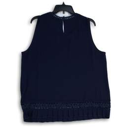Karl Lagerfeld Womens Navy Blue Cutout Sleeveless Round Neck Blouse Top Size XL alternative image