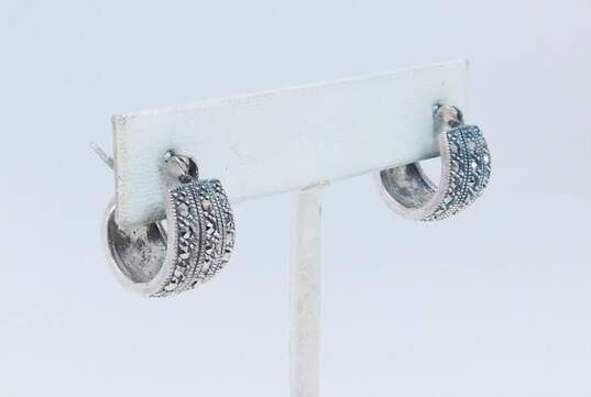Judith Jack & Romantic 925 Marcasite Hoop Swirl Knot Square Omega Clip On & Drop Post Earrings Variety 25.6g image number 4