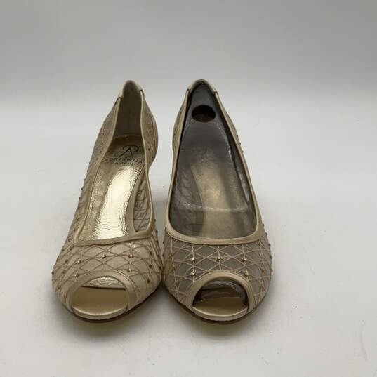 Womens Beige Rhinestone Padded Jamie Peep Toe Kitten Pump Heels Size 8 M image number 1