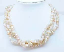 Vintage Les Bernard 925 Vermeil Clasp Pink Mother of Pearl Shell Beaded Three Strand Necklace 97.2g